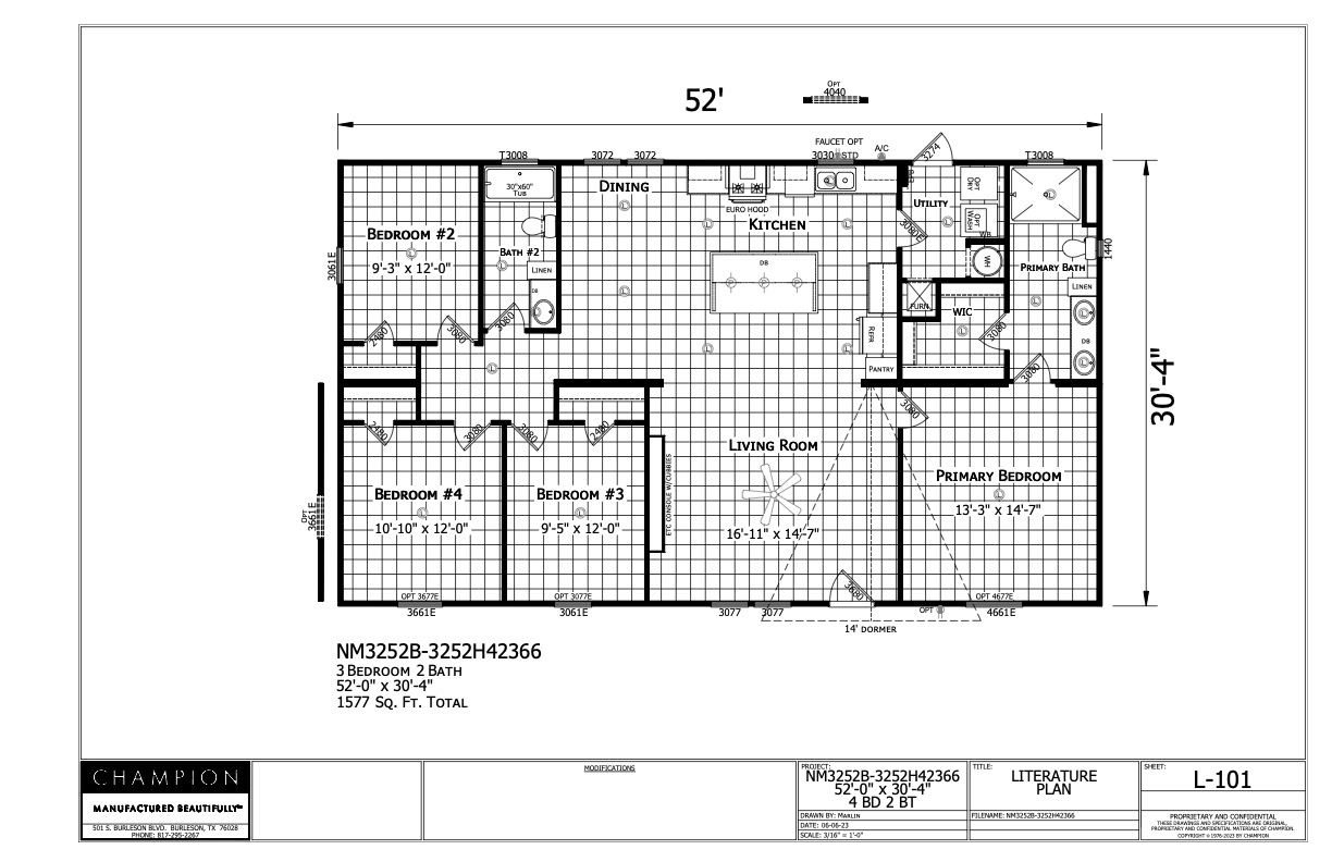 NM3252H (3BR 2BA +Den) Floorplan