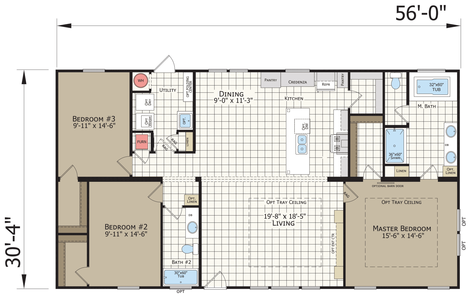 Innovation 3256N (3BR 2BA) Floorplan