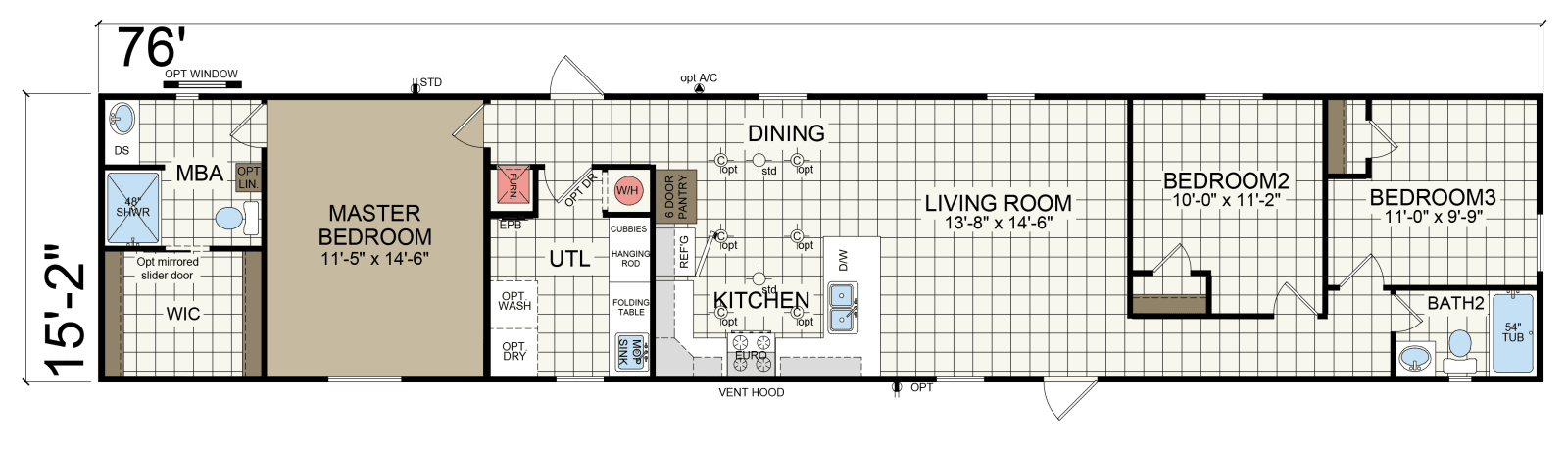 CS1676G (3BR 2BA) Floorplan