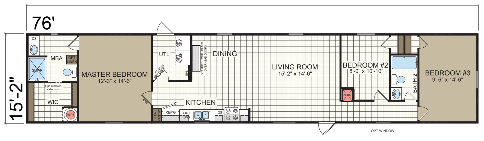 CS1676A (3BR 2BA) Floorplan