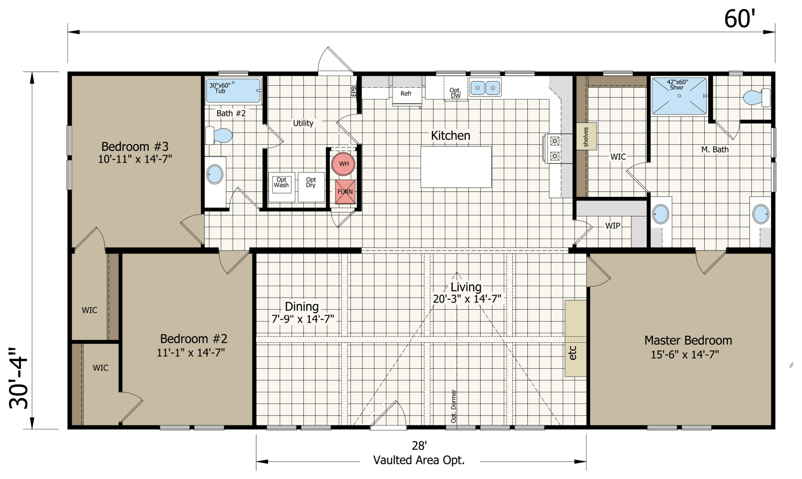 Dauphine (3BR 2BA) Floorplan