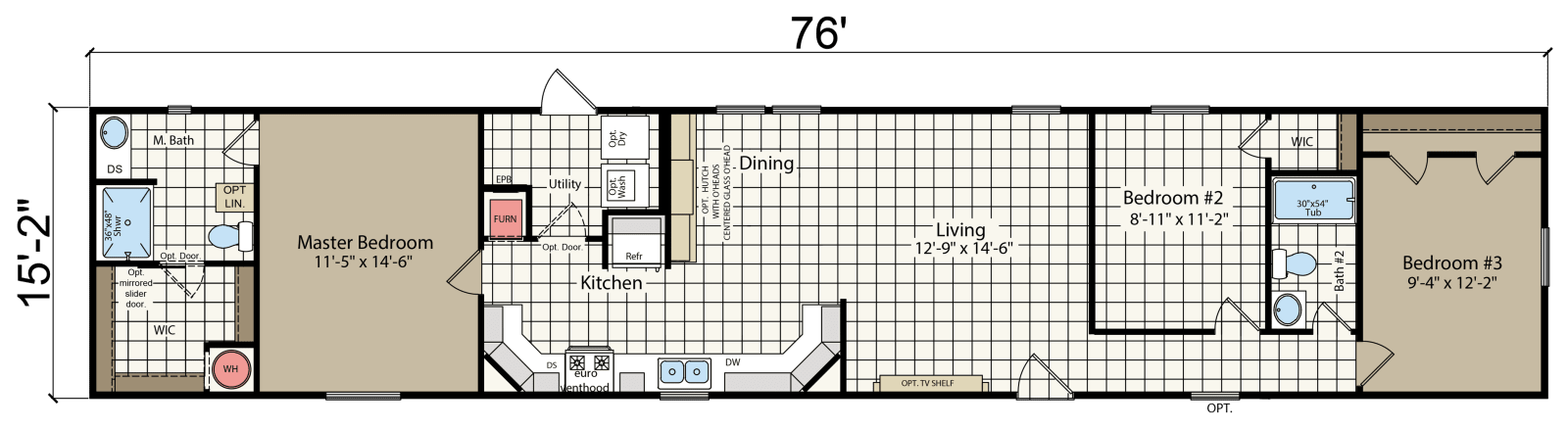 CS1676M (3BR 2BA) Floorplan