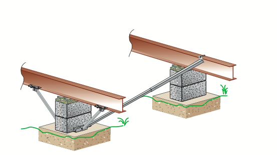 Steel support with two longitudinal supports
